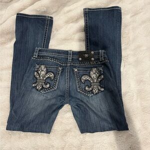 Miss Me Blue Boot Cut Jeans with Silver Embellishments